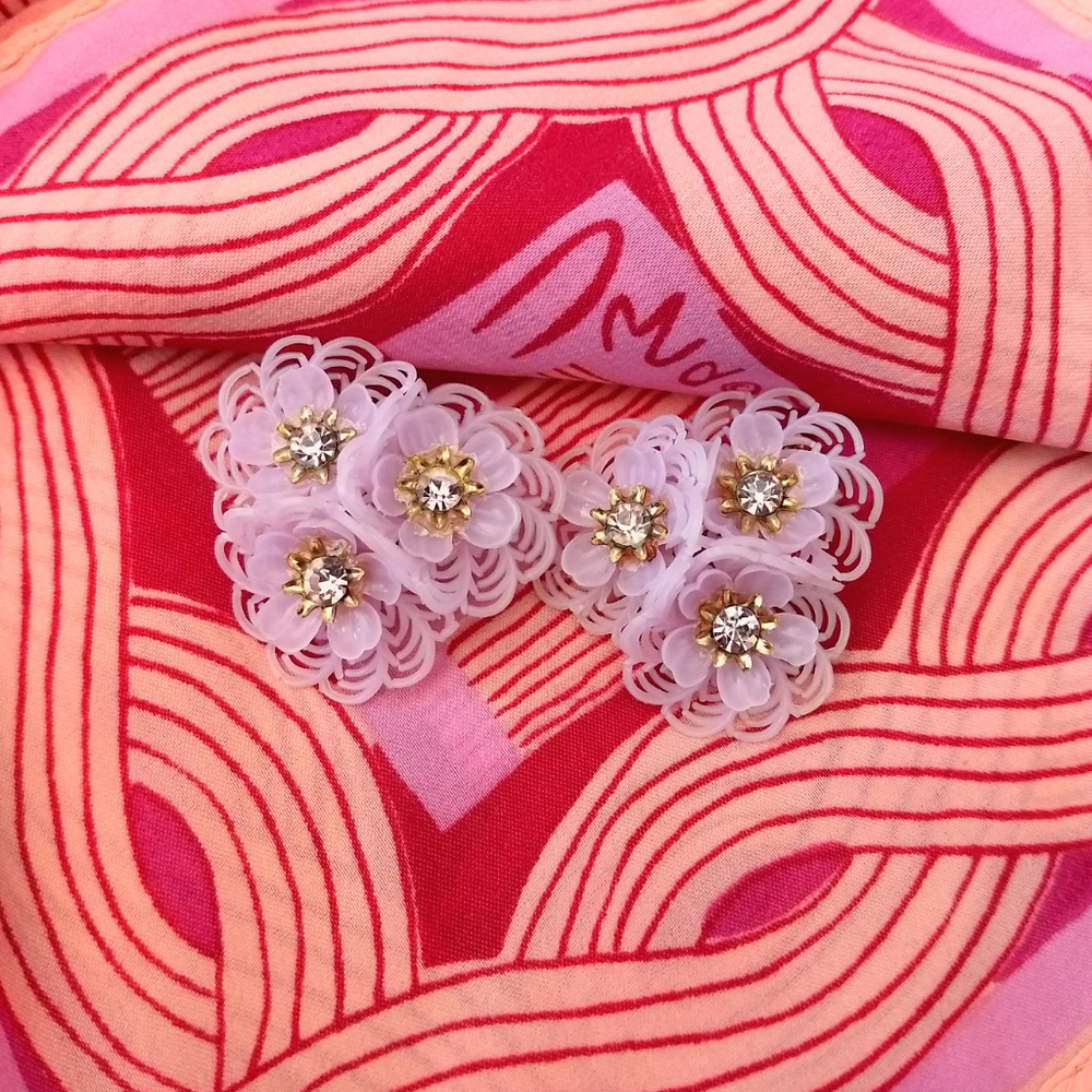 Vintage Violet Flower Earrings - Clip-On